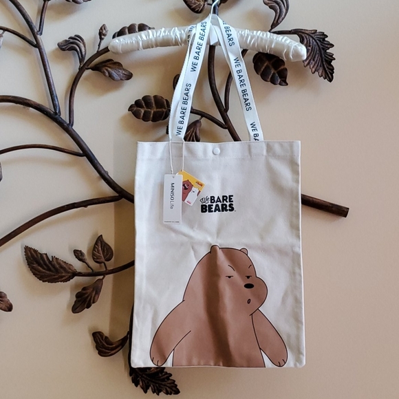 NWT We Bare Bears Grizzly, Miniso Tote ***BOUGHT IN JAPAN*** Grumpy Bear - Picture 3 of 8